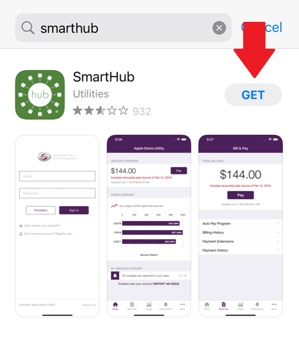 smarthub app 1 arrow