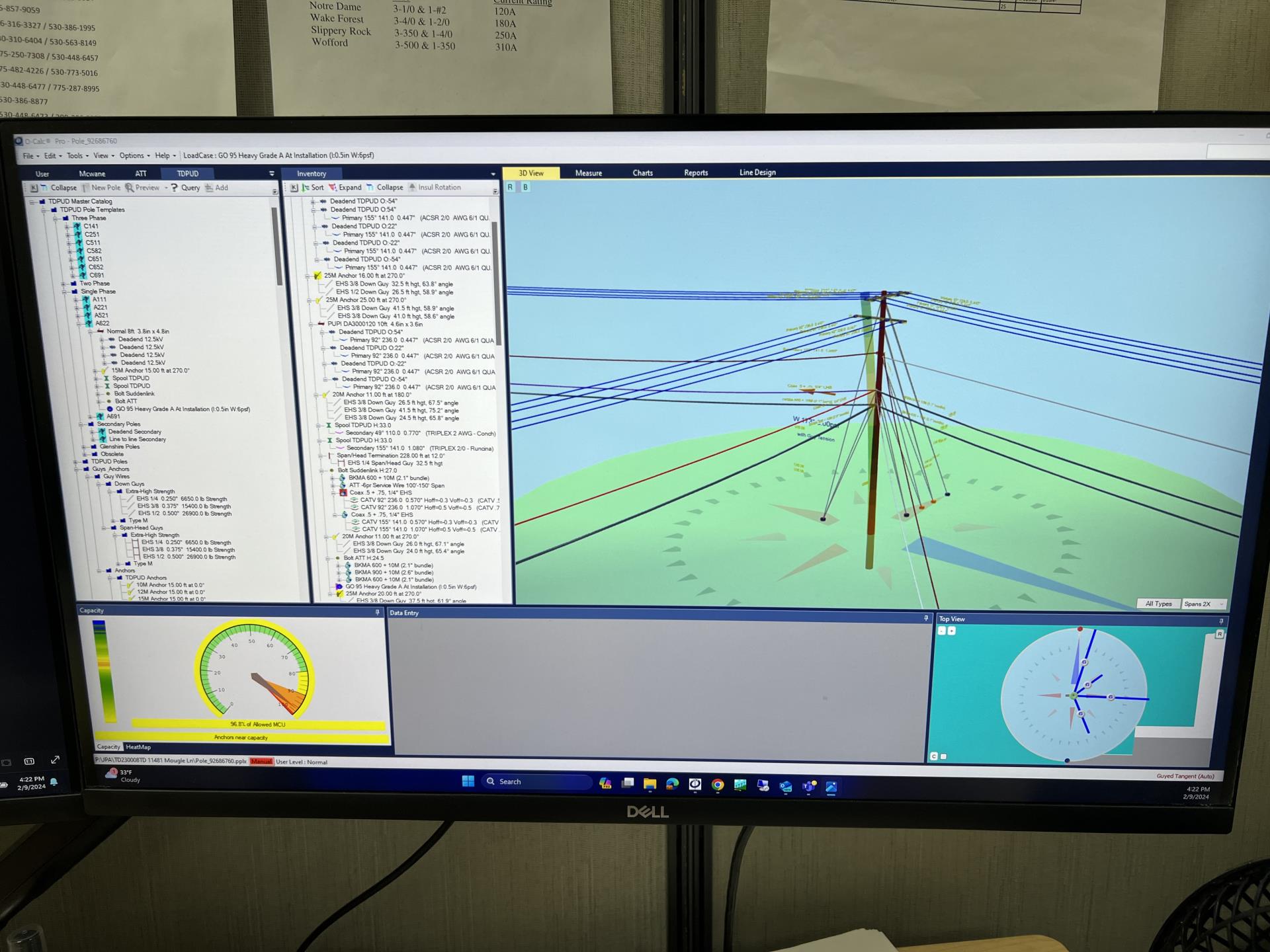 picture of power pole specs on an engineers computer